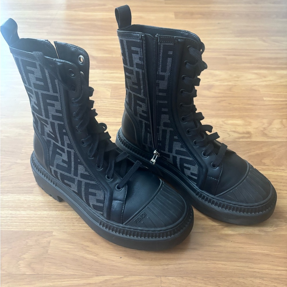 Fabric Jacquard Vitello Fendi Domino 50mm Biker Boots Size 37